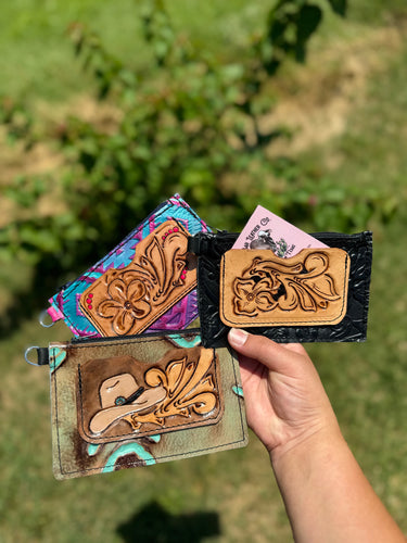 Tooled leather card holders