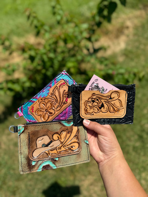 Tooled leather card holders