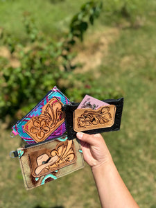 Tooled leather card holders