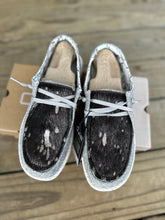 Load image into Gallery viewer, Black Acid Wash Cowhide Women’s  Hey Dudes