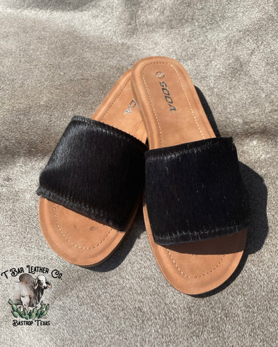 Black Cowhide Sandals