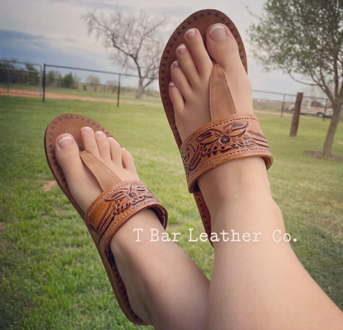 Tooled Leather flip flops